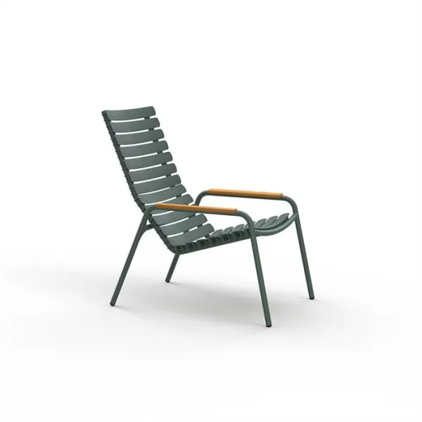 HOUE ReCLIPS loungestol i genbrugsplast m. Bambus - Olive Green